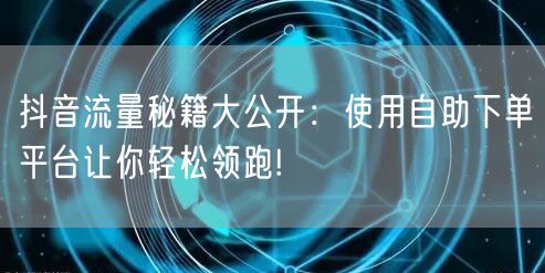 抖音流量秘籍大公开：使用自助下单平台让你轻松领跑!