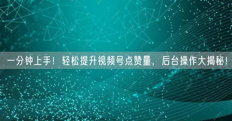一分钟上手！轻松提升视频号点赞量，后台操作大揭秘！