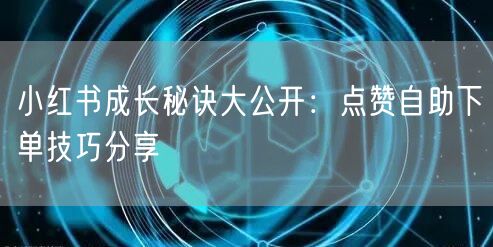 小红书成长秘诀大公开：点赞自助下单技巧分享