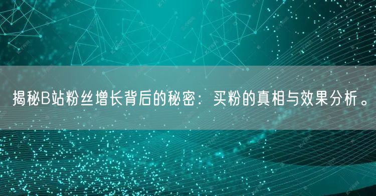 揭秘B站粉丝增长背后的秘密：买粉的真相与效果分析。