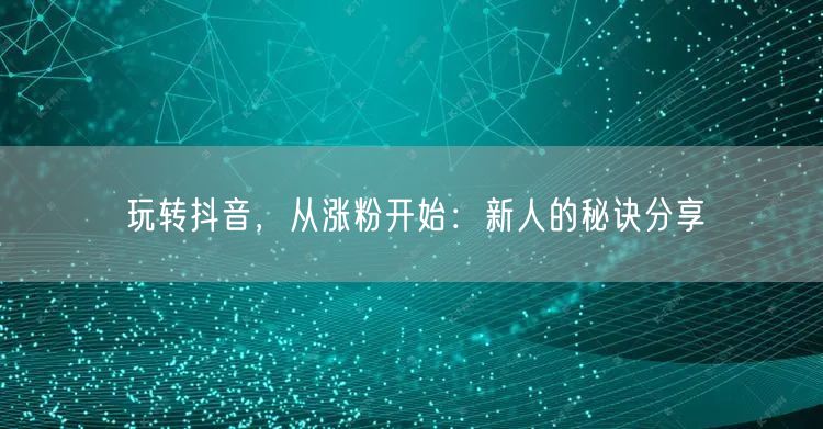 玩转抖音，从涨粉开始：新人的秘诀分享